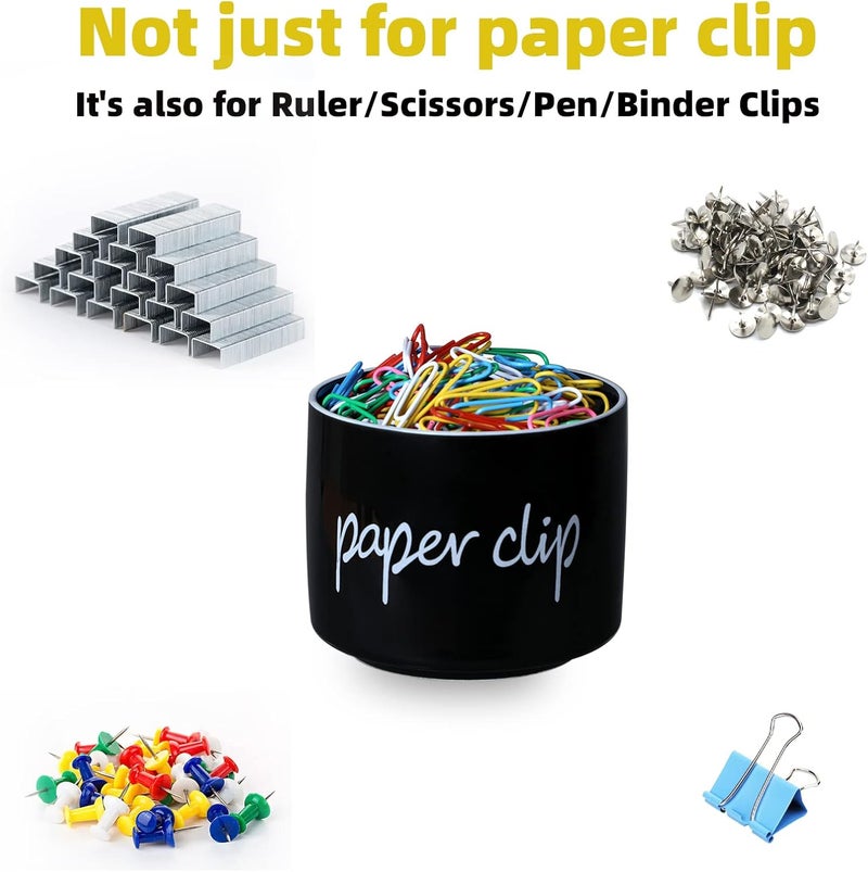 ONTUBE Farmhouse Paper Clip Holders,Ceramic Binder Clip Dispenser Organizer for Desk ,Cute Office Push Pins Holder (Black) - Image 2